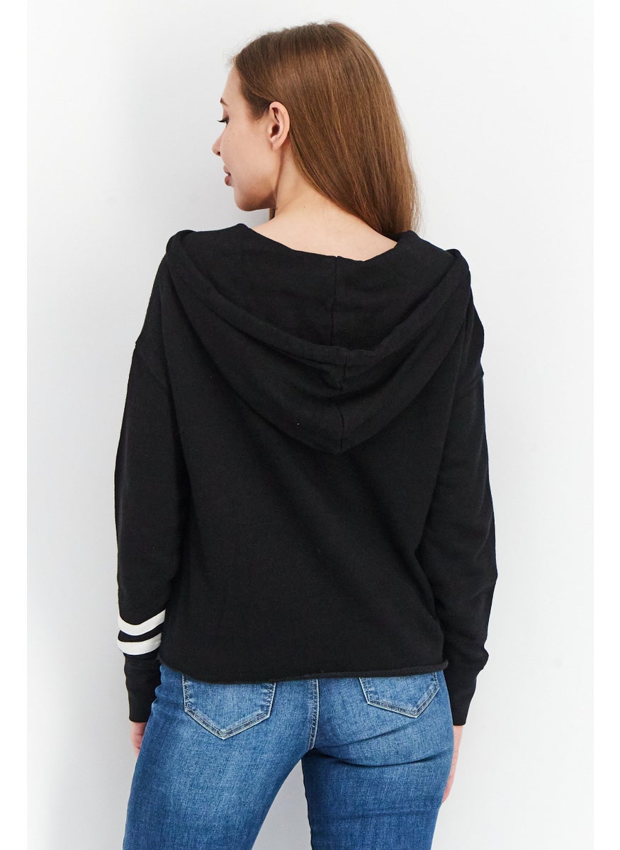 N:Philanthropy - Women Hooded Solid Sweatshirt, Black - Image 1