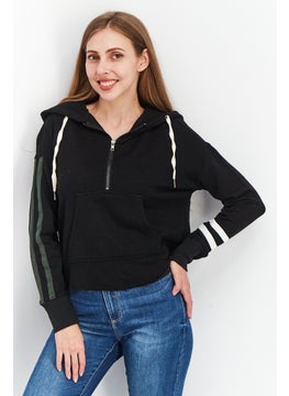 Women Hooded Solid Sweatshirt, Black