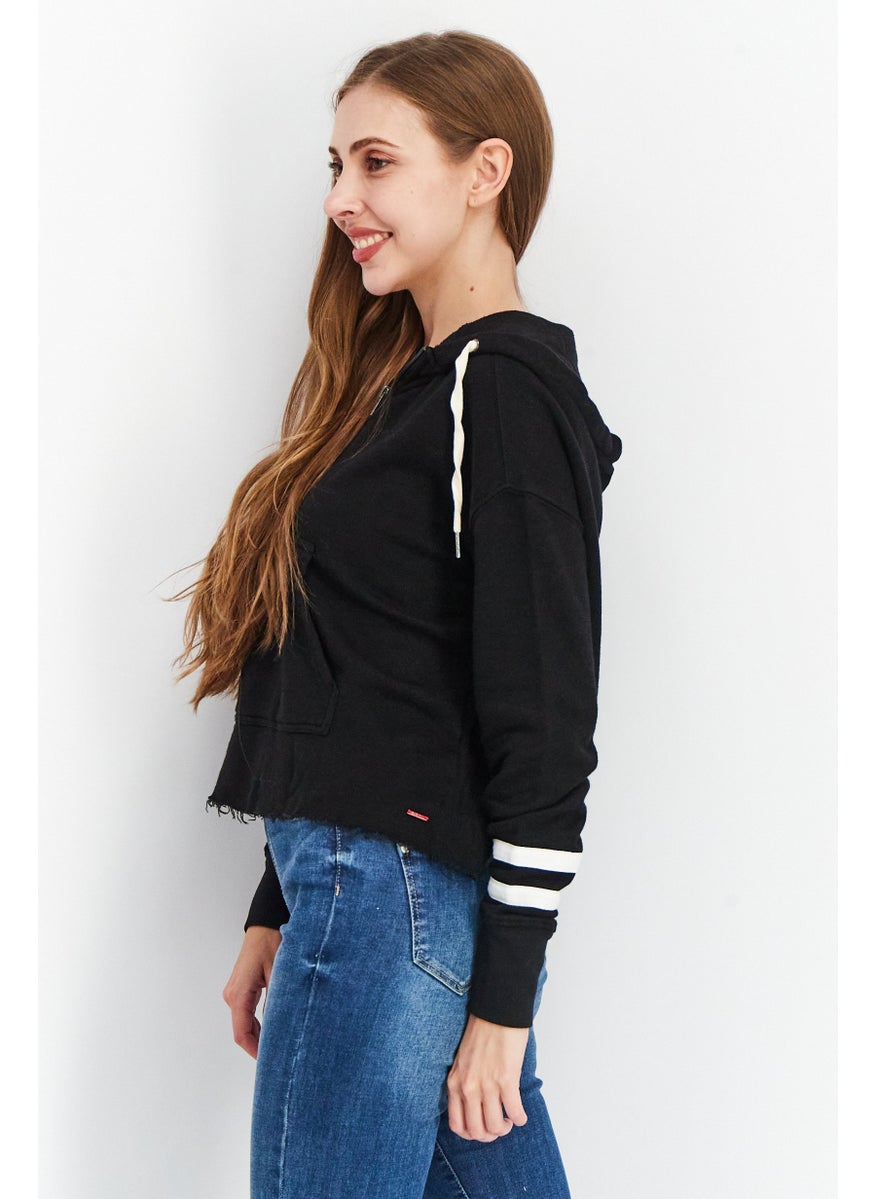 N:Philanthropy - Women Hooded Solid Sweatshirt, Black - Image 1
