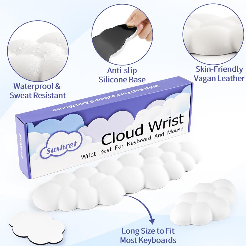 Sushret Cloud Wrist Rest Keyboard, Cloud Keyboard Wrist Pad Set with PU Leather Memory Foam, Cute Arm Rest for Palm Support, PC/Gaming Desk Accessories/Office Setup/Computer Hand Cushion - White - Image 5