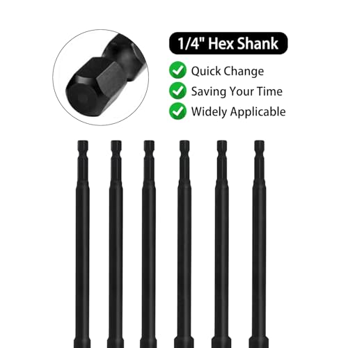 SeonFook 6PCS 6 Inch Long Magnetic Nut Driver Set with 1/4" Hex Shank, SAE 1/4" and 5/16" Impact Power Nut Driver Drill Bit Cr-V Steel Black Manganese Phosphate Coating Impact Drill Driver Bits - Image 4