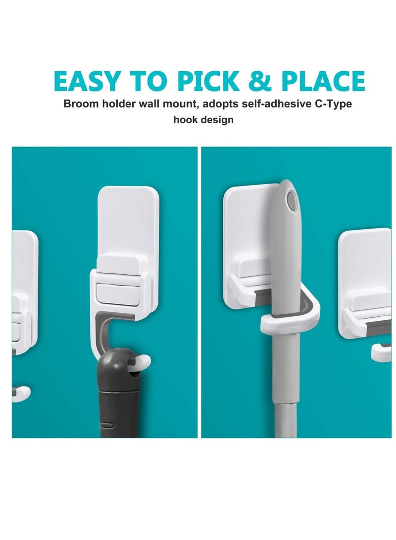 Bukela 6 Pack Broom Holder Wall Mount Mop Holder Broom and Mop Gripper Self Adhesive No Drilling Anti-Slip Mop Handle Hanger Household Cleaning Organizer, Holds up to 6 lb - Image 3