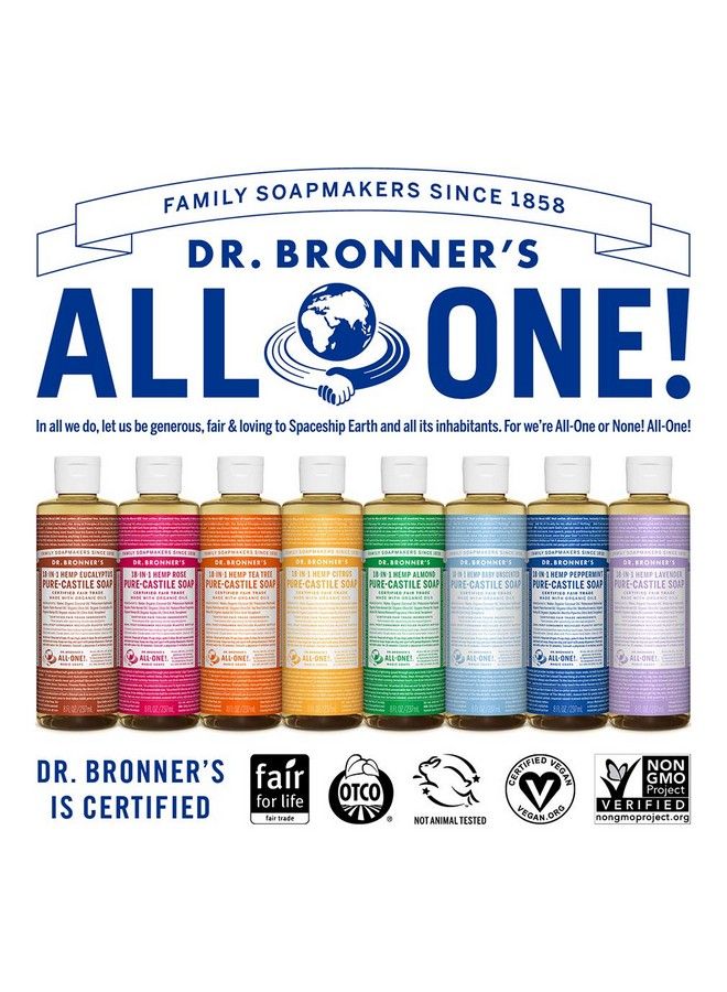 Dr. Bronner's صابون سائل بيور كاستيل (ورد 8 أونصات) مصنوع من زيوت عضوية 18 في 1 الاستخدامات: الوجه، الجسم، الشعر، الغسيل، الحيوانات الأليفة، والأطباق، مركز نباتي غير معدل وراثيًا - Image 4