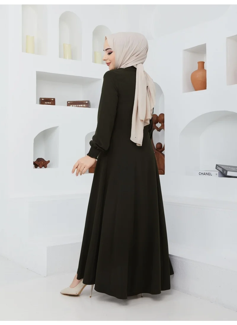 Kmk Kombin KMK Combined Summer Mevlana Model Waist-fitted Flared Fereca Topcoat with Elasticated Sleeves