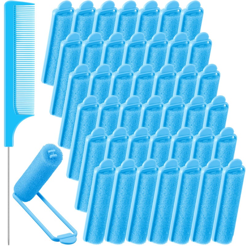 Syhood 43 Pcs Foam Sponge Hair Rollers Women 059 Inch Soft Sleeping Curlers Flexible Sponge Curler Tool and Rat Tail Comb for Hair Styling Hairdressing Overnight Curl and VolumeDark Blue - Image 3