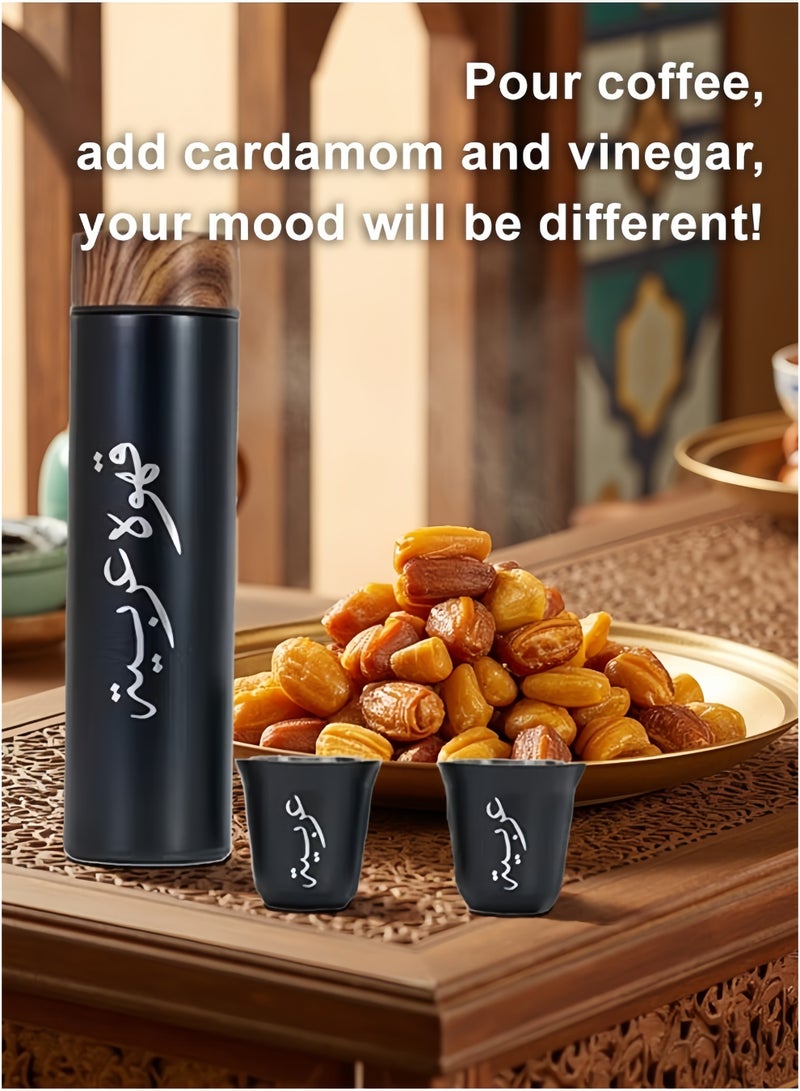 أنغولا باندا مجموعة أكواب قهوة ستانلس ستيل عازلة مع غطاء خشبي - تصميم أنيق بنقوش عربية للسفر والاستخدام اليومي - Image 2