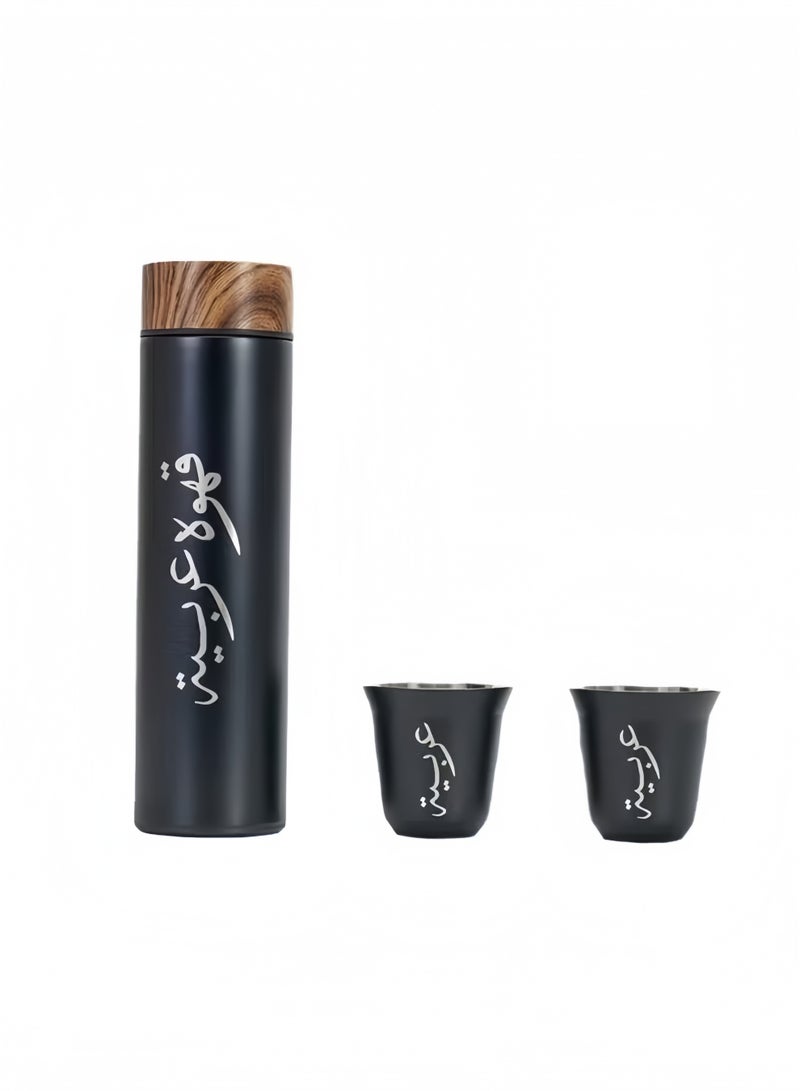 أنغولا باندا مجموعة أكواب قهوة ستانلس ستيل عازلة مع غطاء خشبي - تصميم أنيق بنقوش عربية للسفر والاستخدام اليومي - Image 5