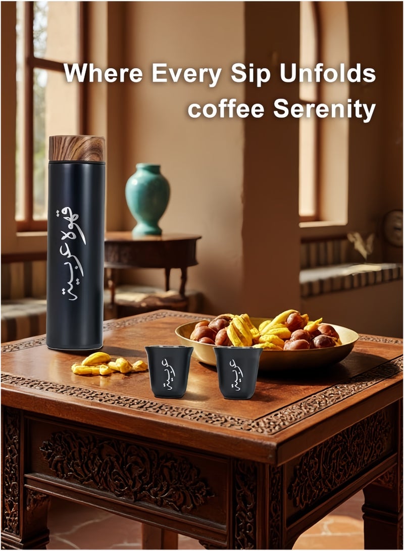 أنغولا باندا مجموعة أكواب قهوة ستانلس ستيل عازلة مع غطاء خشبي - تصميم أنيق بنقوش عربية للسفر والاستخدام اليومي - Image 3