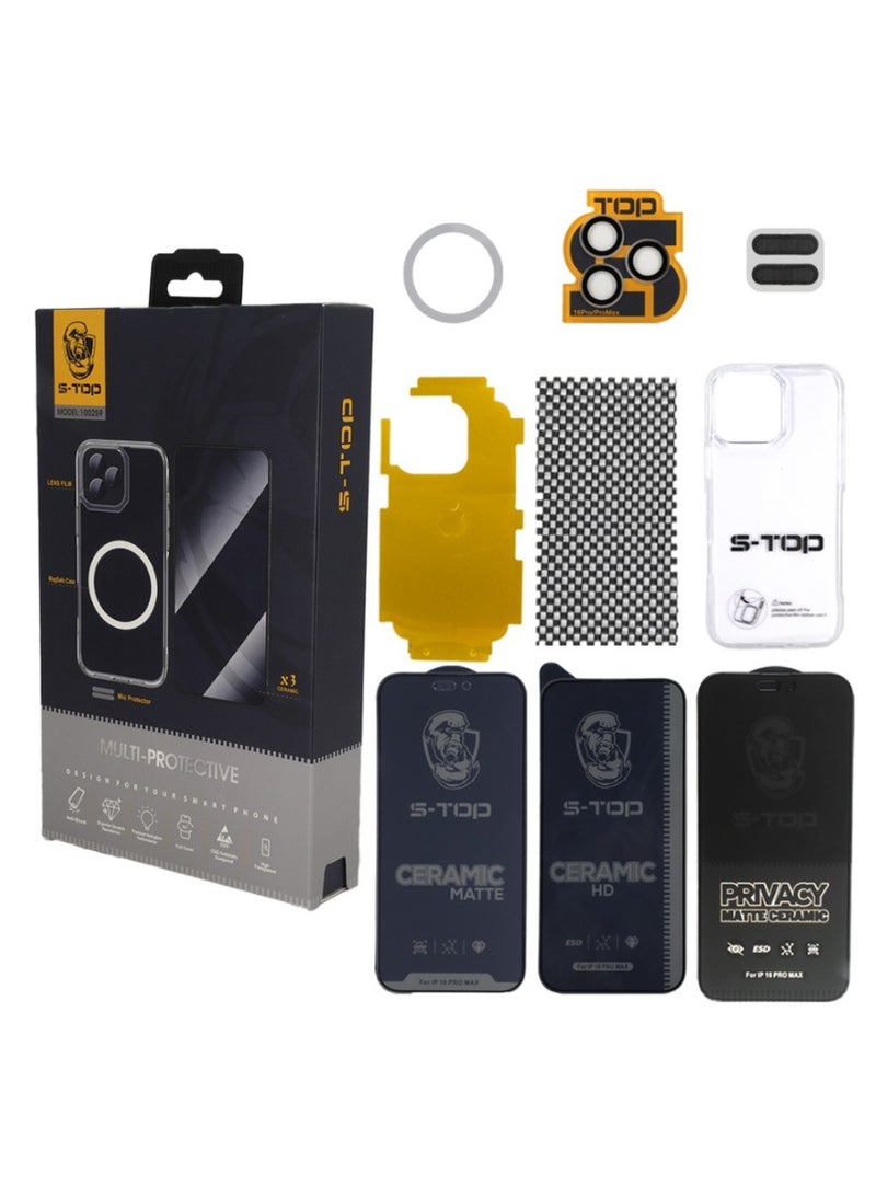 S-TOP New full protection package for iPhone 16 Pro Max with a case that supports wireless charging (MagSafe) and a grip with a wonderful and unique design for the case, complete protection for your device against scratches and falls (10 in 1), the original package from S-TOP - Image 3