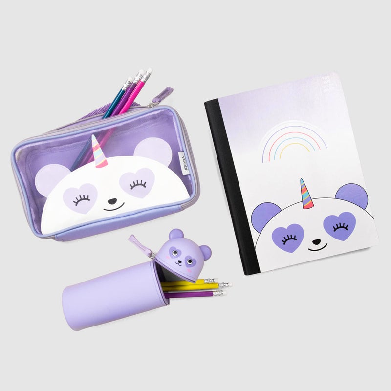 Yoobi Pandacorn Pencil Case – Purple Mesh Cute Pencil Pouch – Pencil Bag w/Carry Handle – Pen Pouch for School or Office – Multifunctional Zippered Pouch Makeup Bag or Toiletries Bag - Image 5