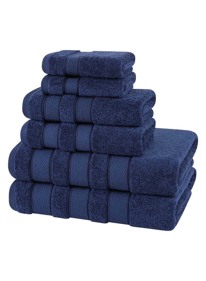 Safi Plus 6-Piece Towel Set 100% Turkish Genuine Cotton Super Soft & Absorbent Luxury Hotel Quality 600 GSM Cotton Bathroom Towels, 2 Bath Towels, 2 Hand Towels, 2 Washcloths, Navy Blue - Image 3