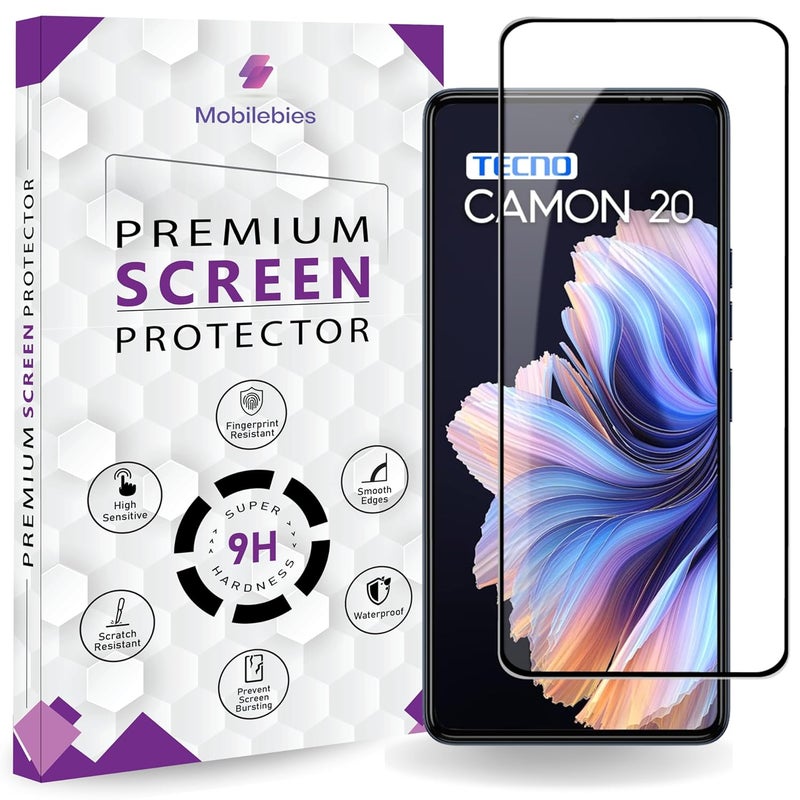 Mobilebies Premium Tempered Glass Screen Protector Guard For Tecno Camon 20/20 Pro (6.67 Inch, Pack of 1) | Edge to Edge Coverage With Easy to installation kit - Image 1