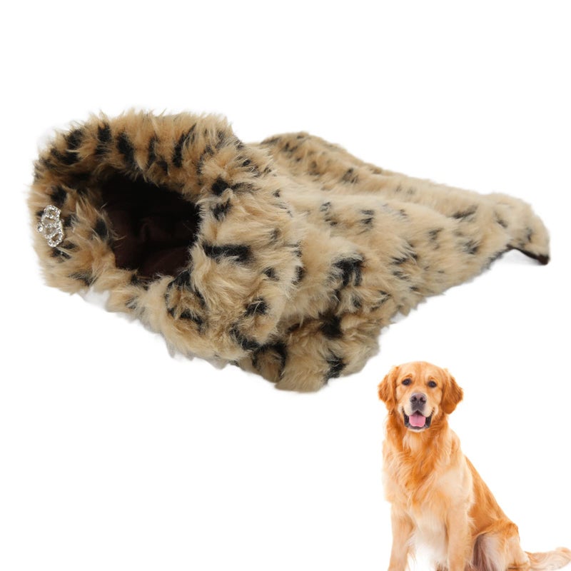 ariarly Leopard Print Sweater Dog Coat Pet Leopard Print Cloak Cute Retro Stylish Puppy Plush Jacket for Autumn and Winter (M) - Image 2