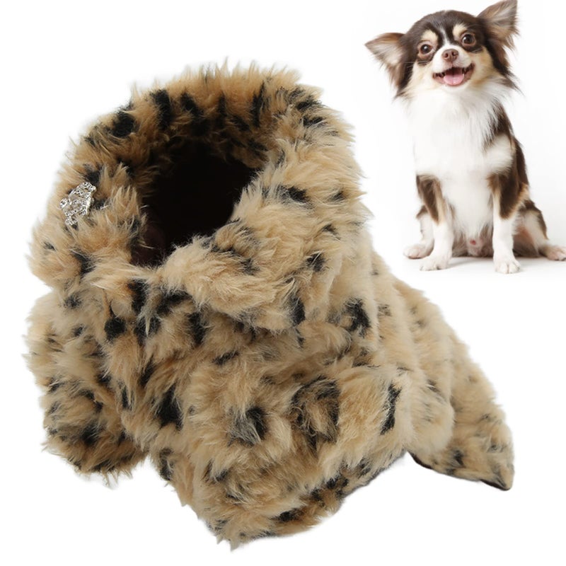 ariarly Leopard Print Sweater Dog Coat Pet Leopard Print Cloak Cute Retro Stylish Puppy Plush Jacket for Autumn and Winter (M) - Image 1