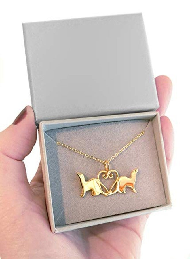 نوماندا قلادة نوماندا العصرية على شكل قلب مع حيوانين من فصيلة النمس، قلادة كلاسيكية مجوفة على شكل حيوان (فضية) - Image 3