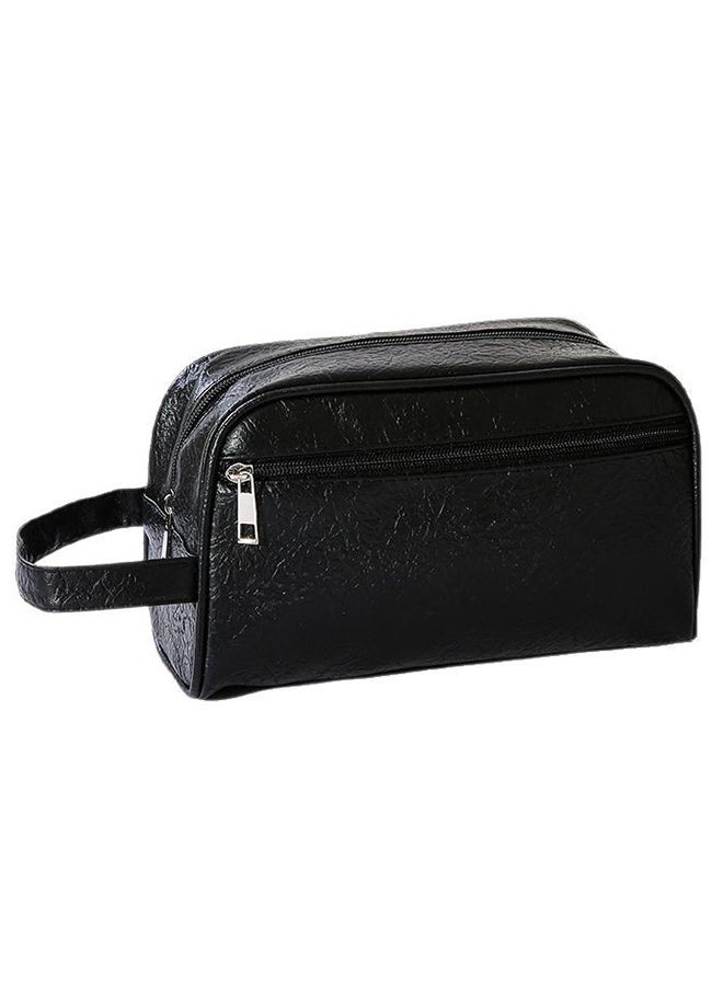 حقيبة أدوات الزينة المحمولة كبيرة الحجم للجنسين، مقاومة للماء، حقيبة سفر محمولة، مصنوعة من الجلد بلون سادة، حقائب يد مستحضرات تجميل للنساء، محفظة هاتف، حقيبة معصم للرجال - Image 1