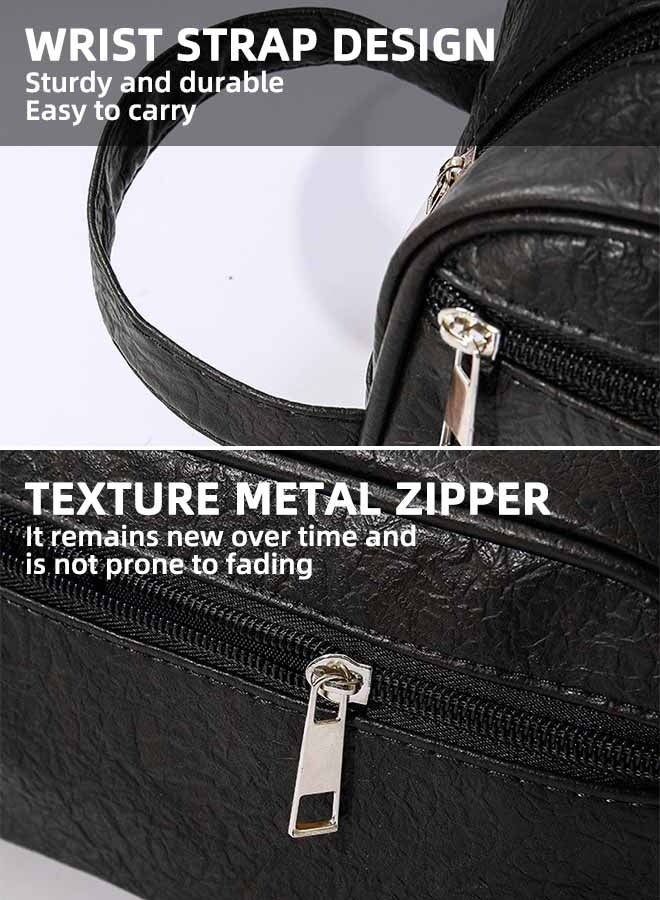 حقيبة أدوات الزينة المحمولة كبيرة الحجم للجنسين، مقاومة للماء، حقيبة سفر محمولة، مصنوعة من الجلد بلون سادة، حقائب يد مستحضرات تجميل للنساء، محفظة هاتف، حقيبة معصم للرجال - Image 5