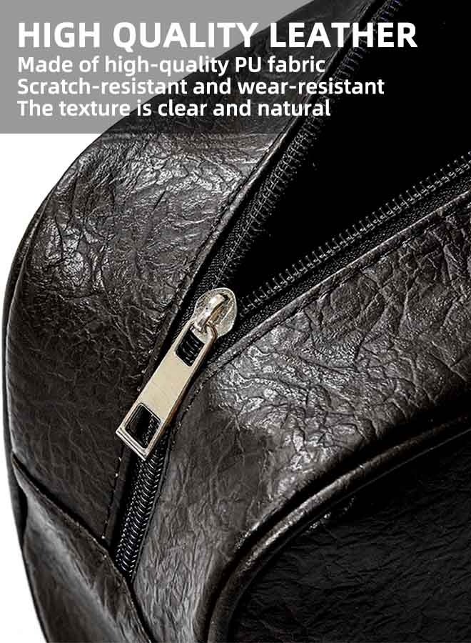 حقيبة أدوات الزينة المحمولة كبيرة الحجم للجنسين، مقاومة للماء، حقيبة سفر محمولة، مصنوعة من الجلد بلون سادة، حقائب يد مستحضرات تجميل للنساء، محفظة هاتف، حقيبة معصم للرجال - Image 4