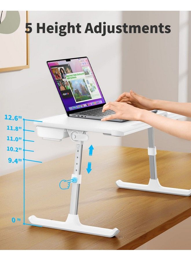 SAIJI Laptop Bed Tray Table Adjustable Pvc Leather Laptop Bed Table Portable Standing Desk With Storage Drawer Foldable Lap Tablet Table For Sofa Couch Floor (Largewhite) - Image 5