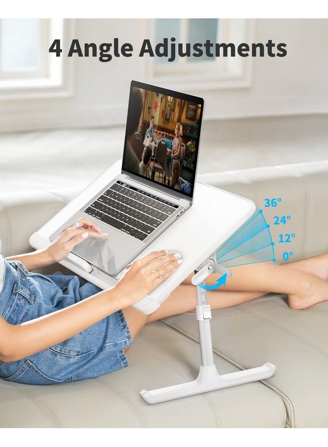 SAIJI Laptop Bed Tray Table Adjustable Pvc Leather Laptop Bed Table Portable Standing Desk With Storage Drawer Foldable Lap Tablet Table For Sofa Couch Floor (Largewhite) - Image 4