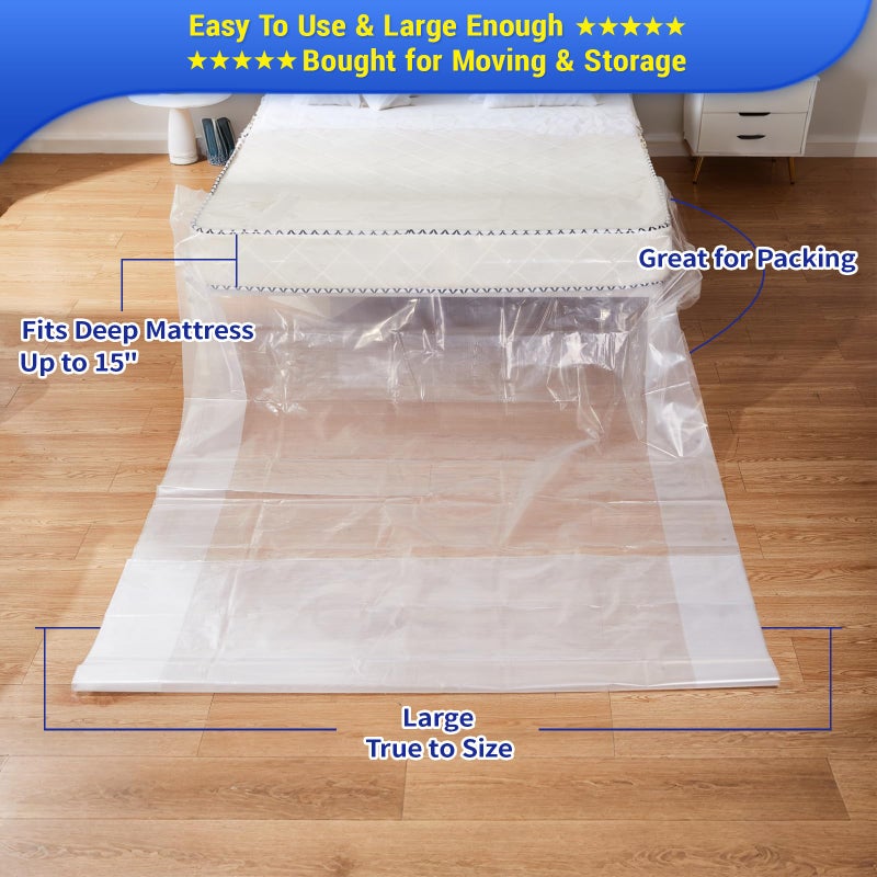 HEZEFAFA 1PK King Size Mattress Bag for Moving and Storage, Thick Plastic Mattress Protector Cover, Tear Risistance Mattress Bags for Moving King 100 x 78 x 15 inches - Image 4