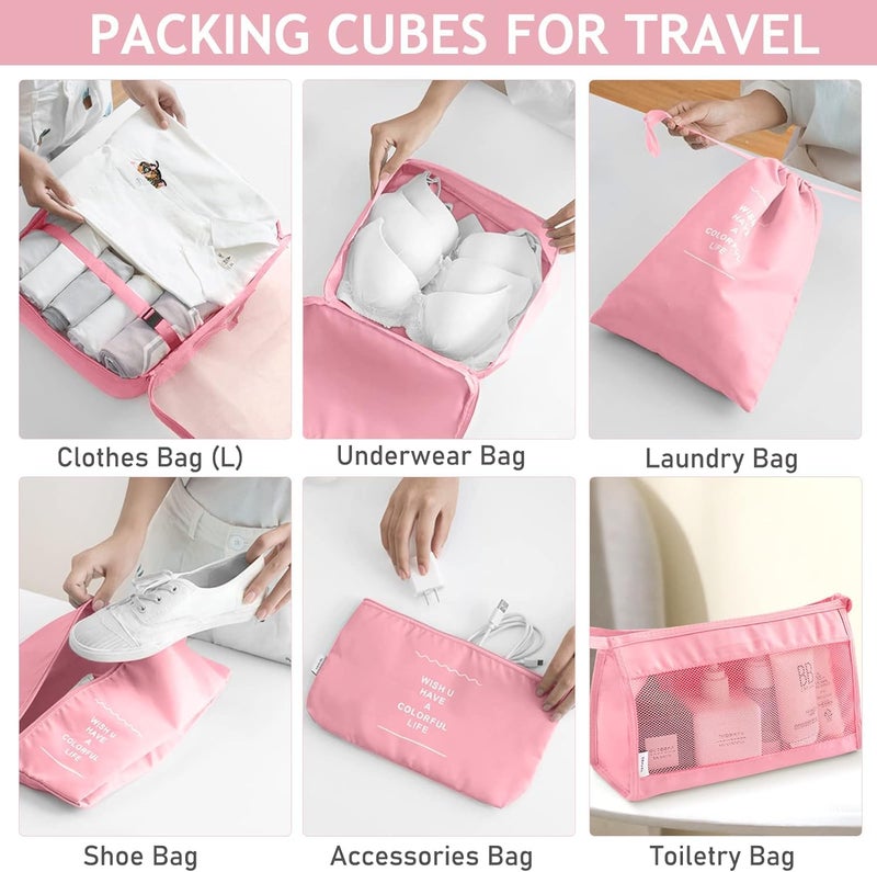 FLYNGO Nylon 8 Pcs Travel Organizer Pouch Packing Cubes For Clothes Space Savers Bags Cosmetics/Underwear/Socks/Shoes Toiletry Bag Laundry Organiser(Pink) - Image 5
