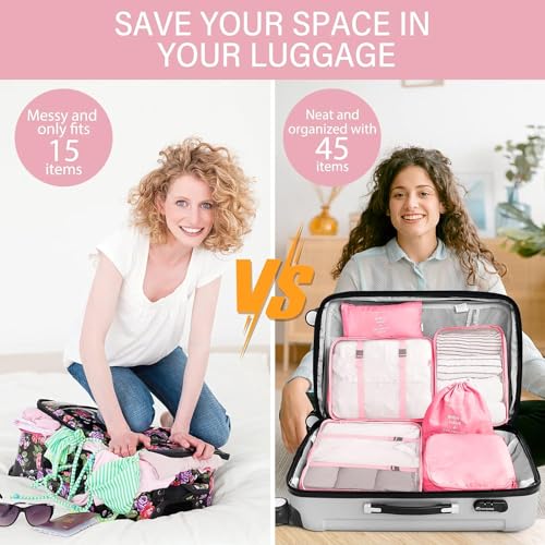 FLYNGO Nylon 8 Pcs Travel Organizer Pouch Packing Cubes For Clothes Space Savers Bags Cosmetics/Underwear/Socks/Shoes Toiletry Bag Laundry Organiser(Pink) - Image 4