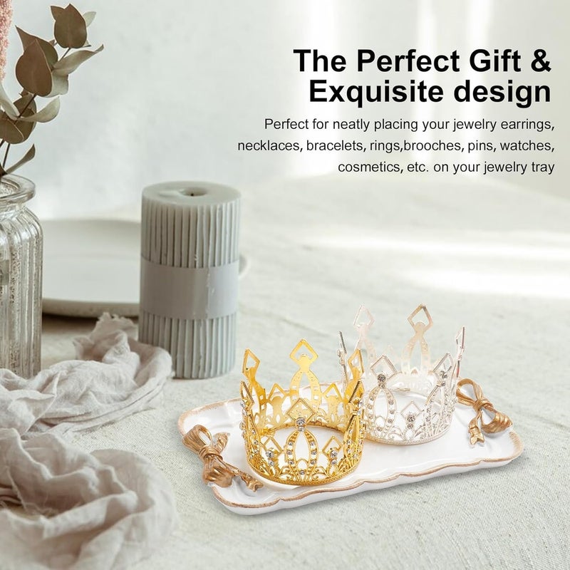 Warmtree Vintage Jewelry Organizer, Decorative Tray for Jewelry, Towel, Storage, Rings, Bracelets, Earrings, Cosmetics, Retro Design, Bow Decor Resin Plate Coquette for Room Decor, White - Image 5