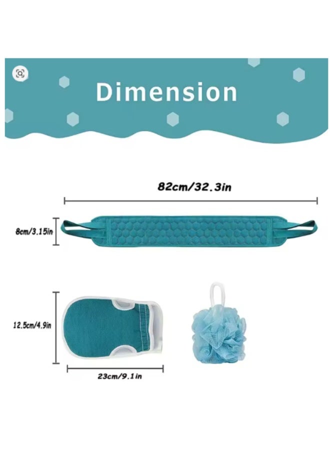 Premium 3-in-1 Bath Accessories Set – Back Scrubber, Exfoliating Glove & Shower Pouf - Image 2