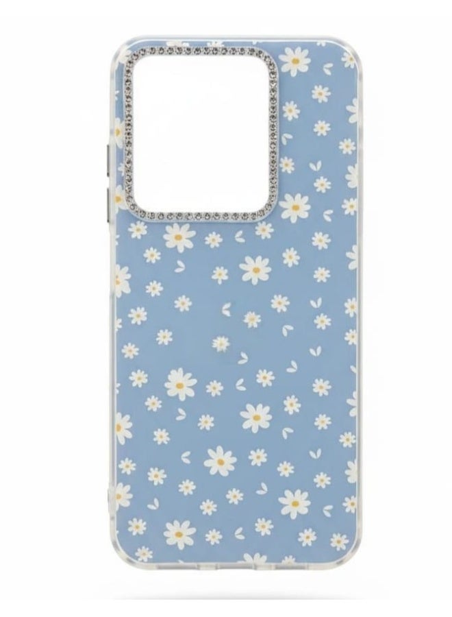 غطاء حماية فاخر لهاتف Infinix Note 50 بلون أزرق هادئ بنقشة زهور رقيقة. - Image 1