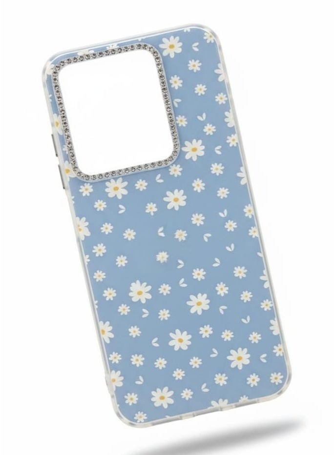 غطاء حماية فاخر لهاتف Infinix Note 50 بلون أزرق هادئ بنقشة زهور رقيقة. - Image 3