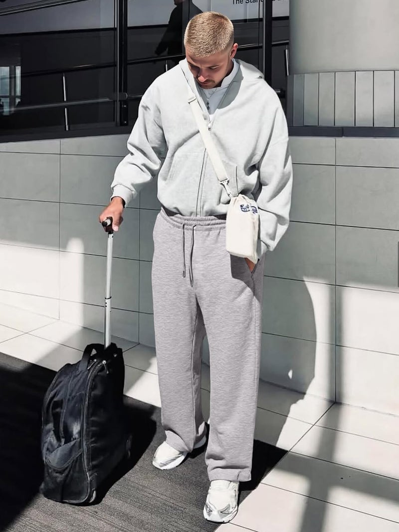 JMIERR Mens Wide Leg Sweatpants Baggy Lounge Travel Cargo Pants Fall Fashion Outfits 2026 Winter Clothes Joggers, 2XL, Light Grey - Image 5