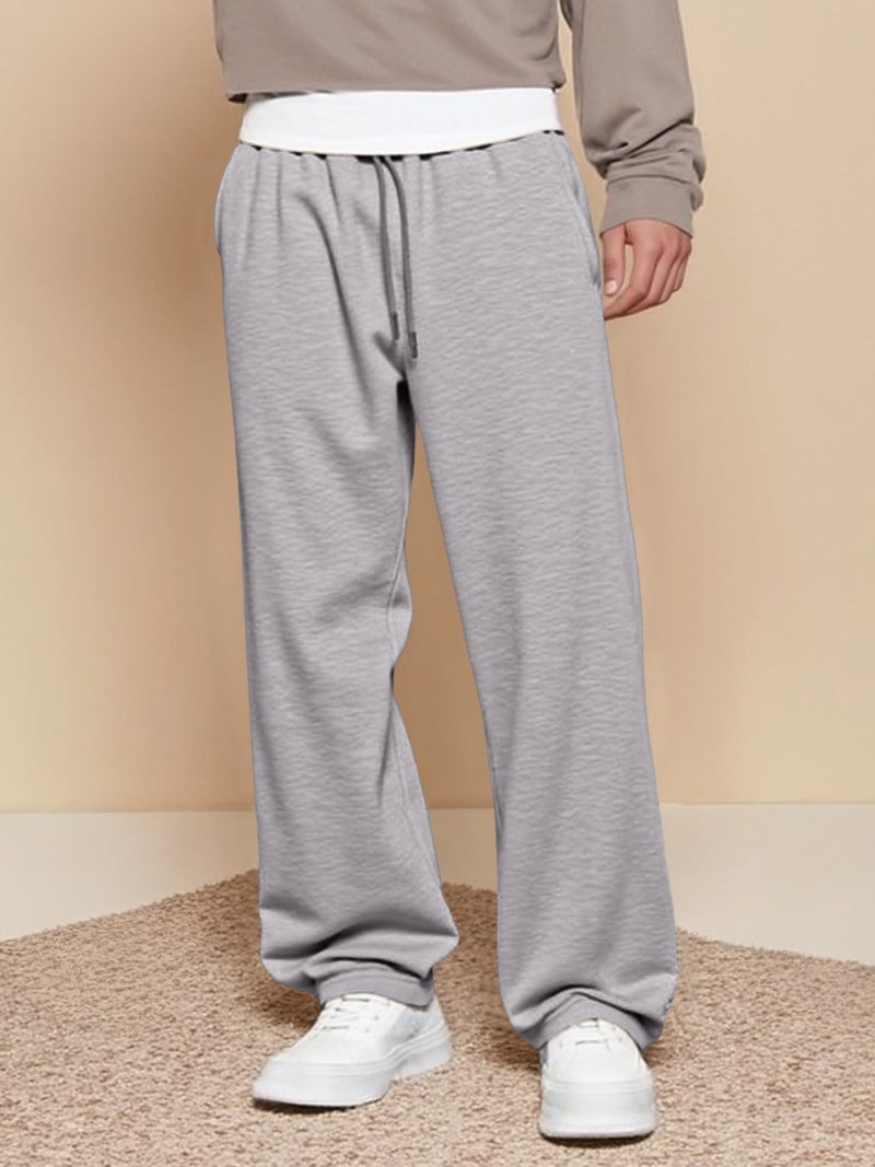 JMIERR Mens Wide Leg Sweatpants Baggy Lounge Travel Cargo Pants Fall Fashion Outfits 2026 Winter Clothes Joggers, 2XL, Light Grey - Image 3