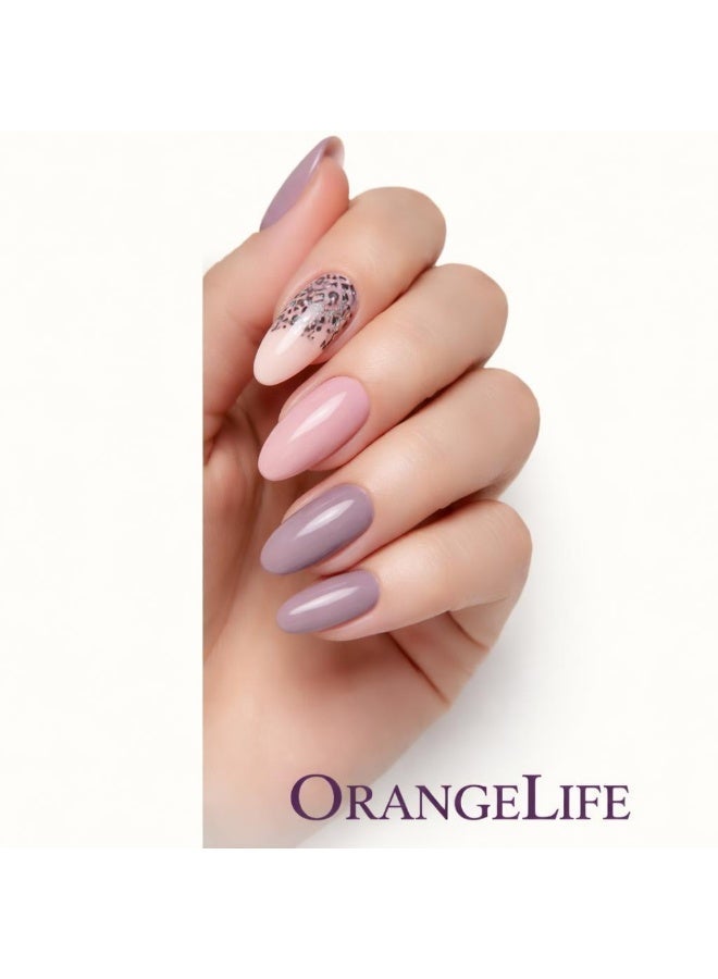 Orange Life Almond Press On Nails Nude Pink Mauve Leopard Accent Glossy Fake Nails Full Cover Artificial Nails Reusable Stick On Nails Acrylic Nail Tips Soft Gel Nail Set Stylish Elegant Nails for Women Casual Office Party Wedding Long Wear Salon Finish - Image 3