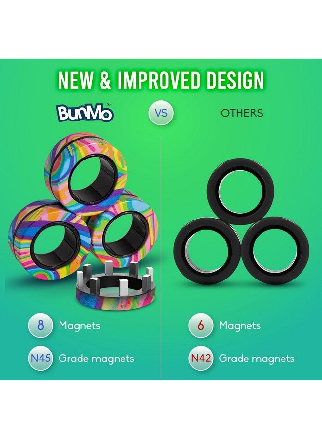 BUNMO Magnetic Rings - Fidget Toys Adults - Magnetic Fidget Rings - Endless Hours of Fun - Spin, Connect & Play - Engaging Fidget Toy for Boys & Girls - Great Teen Gift - Multicolor - Image 3