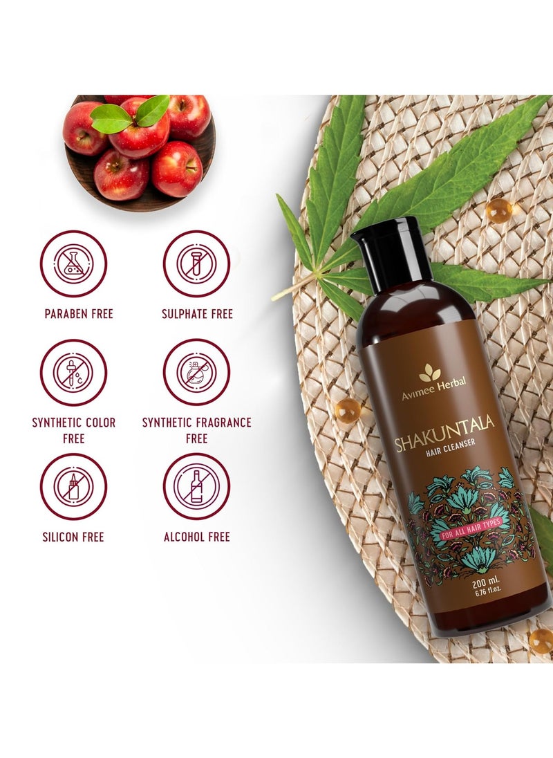 Shakuntala Hair Cleanser, For Silky Hair, With Aloe, Apple Cider, Rice and Keratin Protein, SLS and Paraben Free, 200 ml