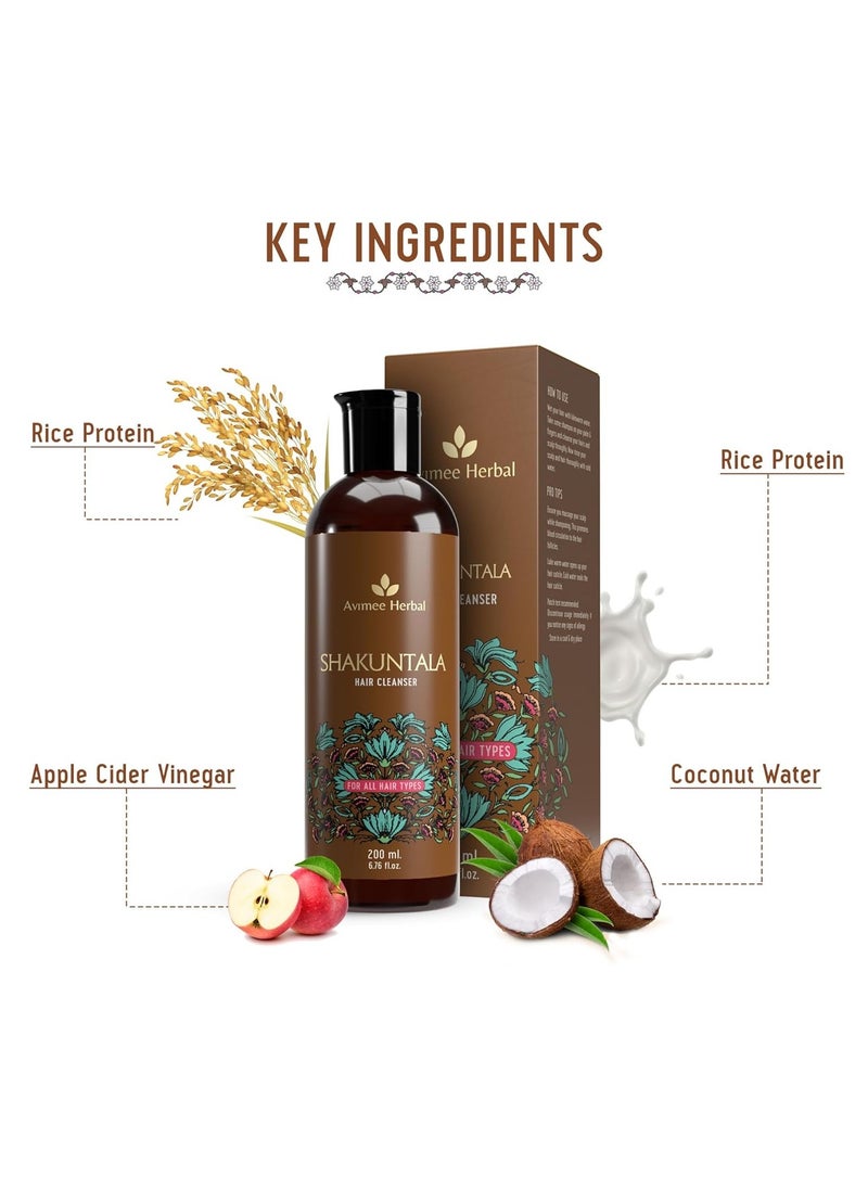 Shakuntala Hair Cleanser, For Silky Hair, With Aloe, Apple Cider, Rice and Keratin Protein, SLS and Paraben Free, 200 ml