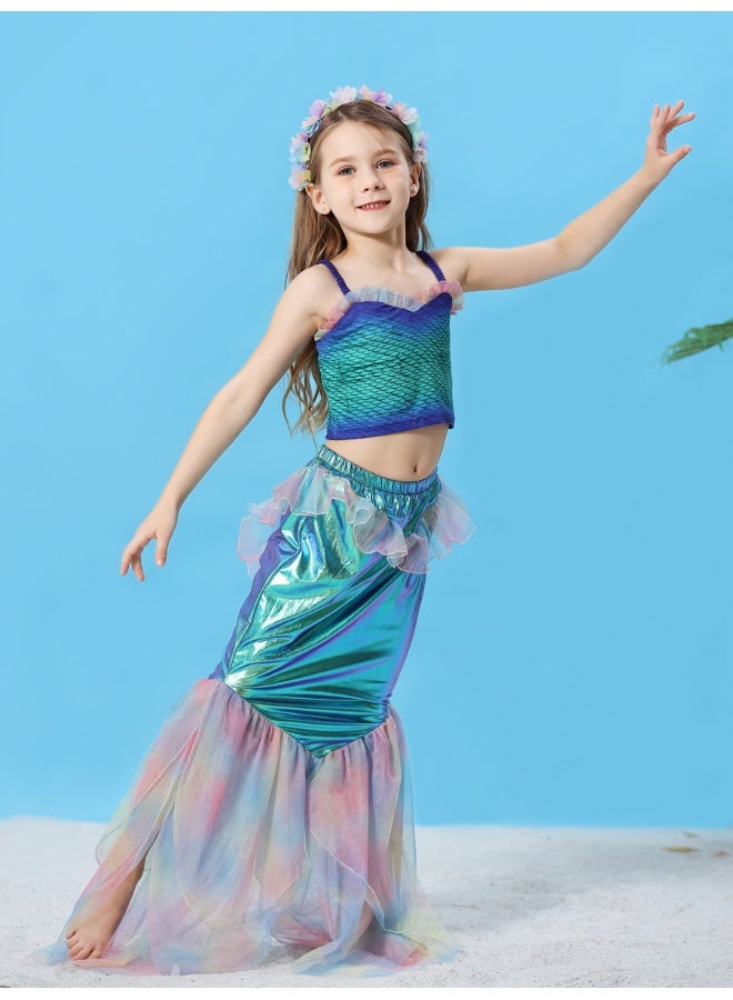 فستان تنكر لفتاة الحورية الصغيرة لعيد الهالوين - زي مميز لأرييل مع سترة صدفة لؤلؤية وتنورات تول بنفسجية مرصعة بالخرز - Image 4