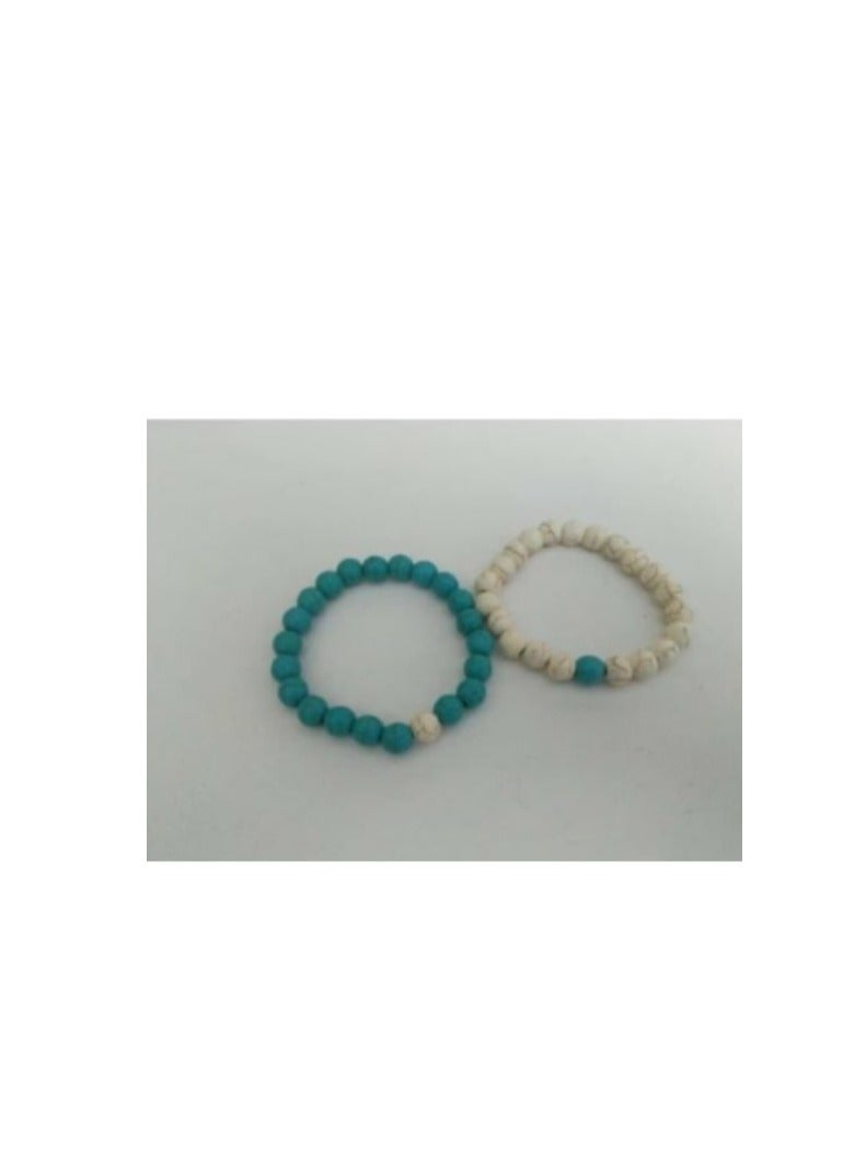 RA accessories Unisex Turquoise Stone Bracelet Set – Turquoise & Off-White - Image 1
