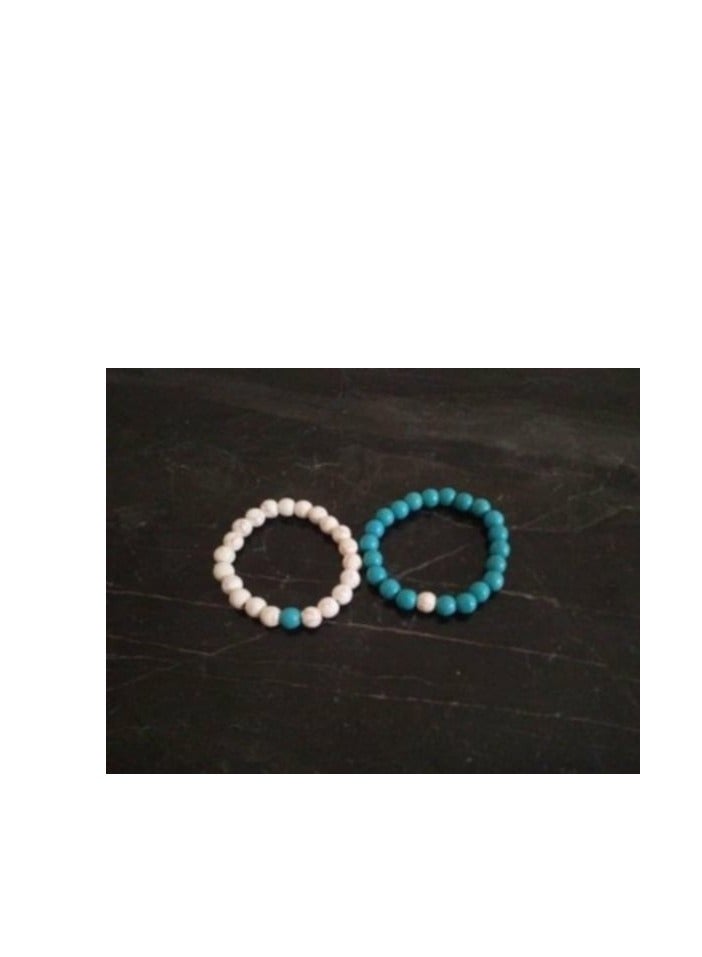 RA accessories Unisex Turquoise Stone Bracelet Set – Turquoise & Off-White - Image 2