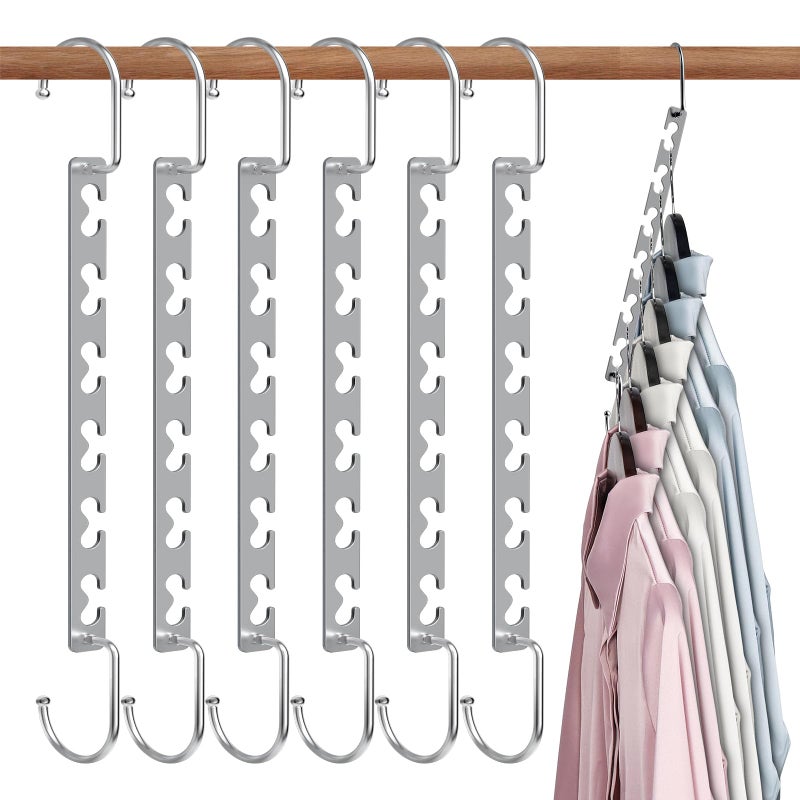 Sindax Space Saving Hangers for Clothes 6 Pack, Sturdy Metal Hangers Wardrobe Organizer, Magic Cascading Hanger, Closet Space Saver Closet Organizers and Storage - Image 1