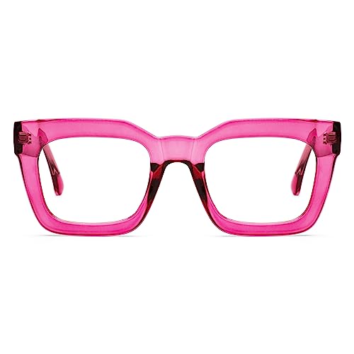 AQWANO Stylish Oversized Reading Glasses for Women Fashion Designer Readers Blue Light Square Computer Glases with Spring Hinge, Fuchsia 2.5 - Image 1