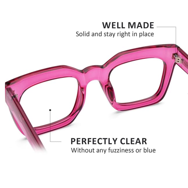 AQWANO Stylish Oversized Reading Glasses for Women Fashion Designer Readers Blue Light Square Computer Glases with Spring Hinge, Fuchsia 2.5 - Image 3