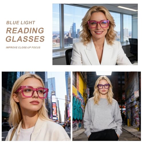 AQWANO Stylish Oversized Reading Glasses for Women Fashion Designer Readers Blue Light Square Computer Glases with Spring Hinge, Fuchsia 2.5 - Image 4