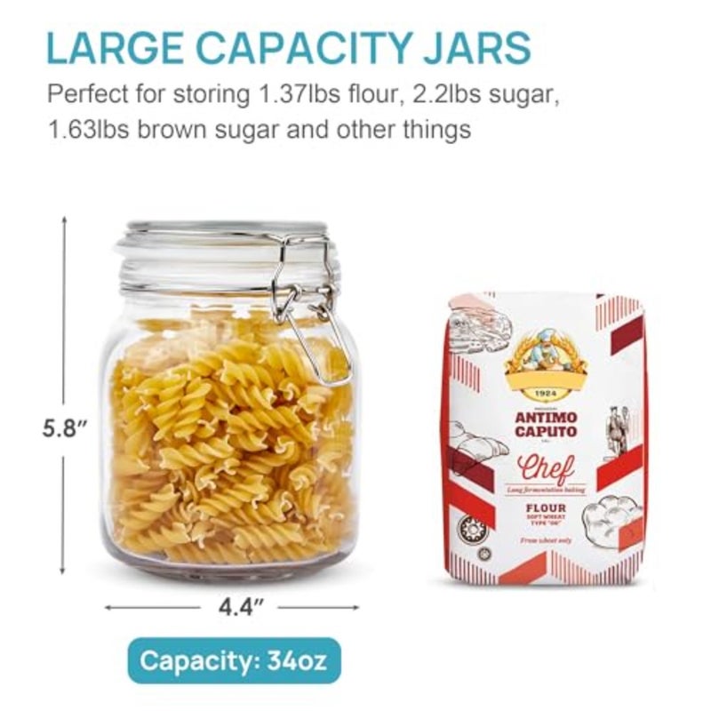 3 Pack 34oz/1.01L Glas Food Storage Jars with Airtight Clamp Lids - Image 2