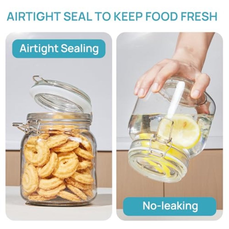 3 Pack 34oz/1.01L Glas Food Storage Jars with Airtight Clamp Lids - Image 3