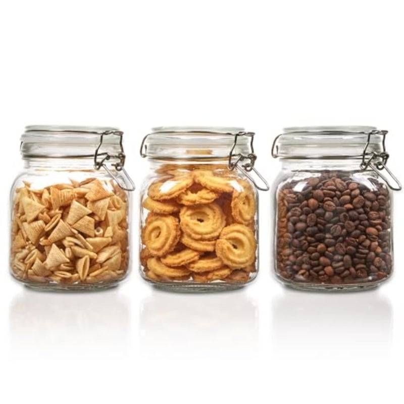 3 Pack 34oz/1.01L Glas Food Storage Jars with Airtight Clamp Lids - Image 1