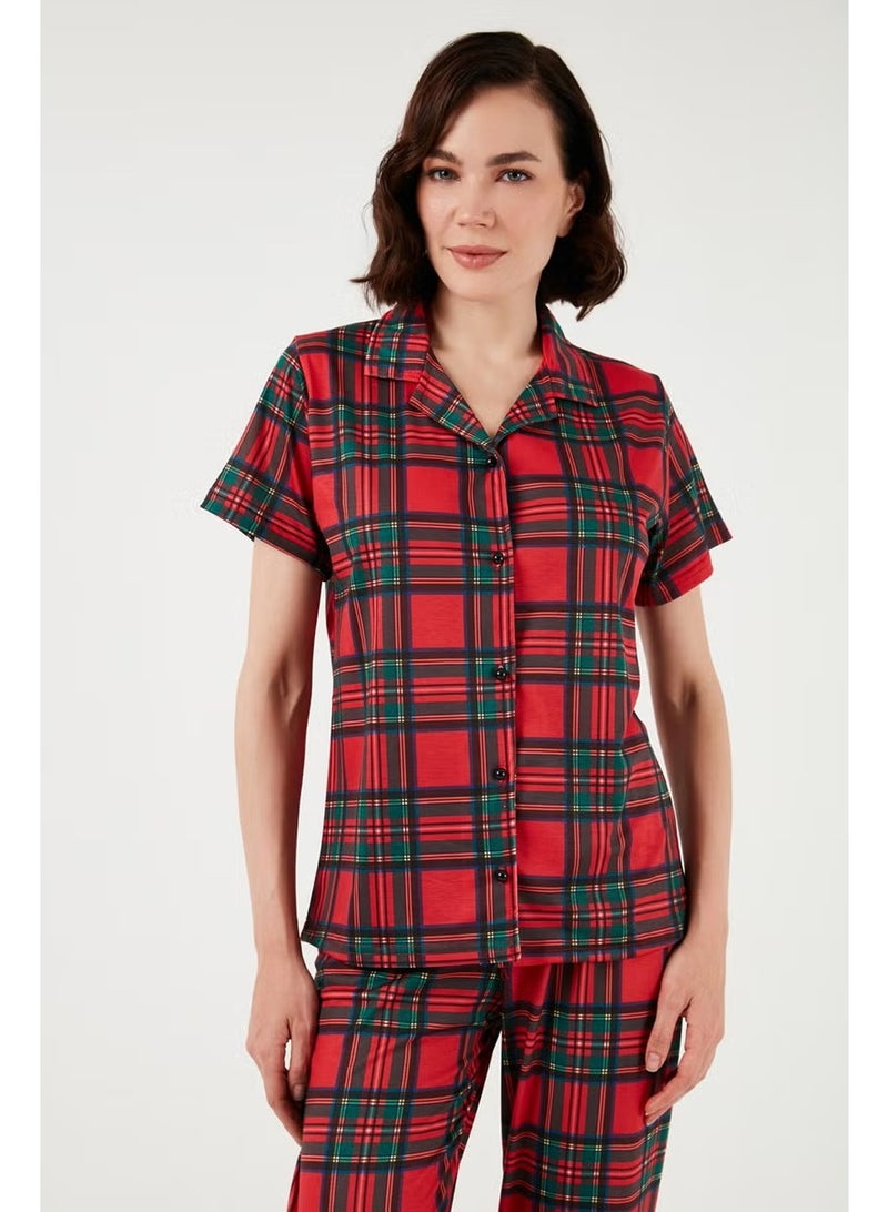 Lela Patterned Short Sleeve Elastic Waist Shirt Collar Woven Regular Fit Pajama Set Women's Pajama Set 6571010 - Image 3