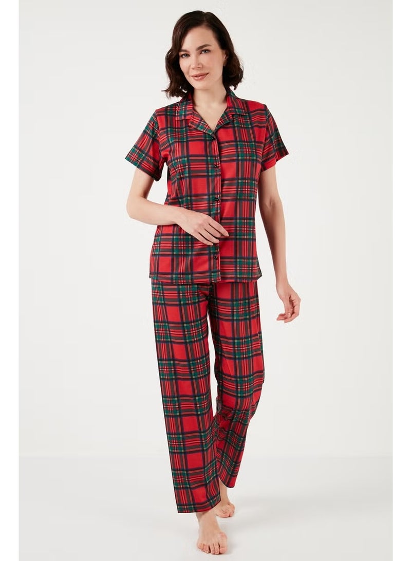 Lela Patterned Short Sleeve Elastic Waist Shirt Collar Woven Regular Fit Pajama Set Women's Pajama Set 6571010 - Image 2
