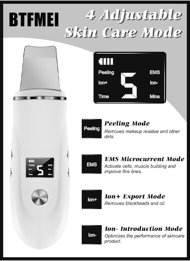Skin Scrubber, Blackhead Remover Tool with Rechargeable Base, 4 Modes, Ultrasonic Skin Scraper Pore Cleanser Skin Care Tools for Facial Deep Cleansing